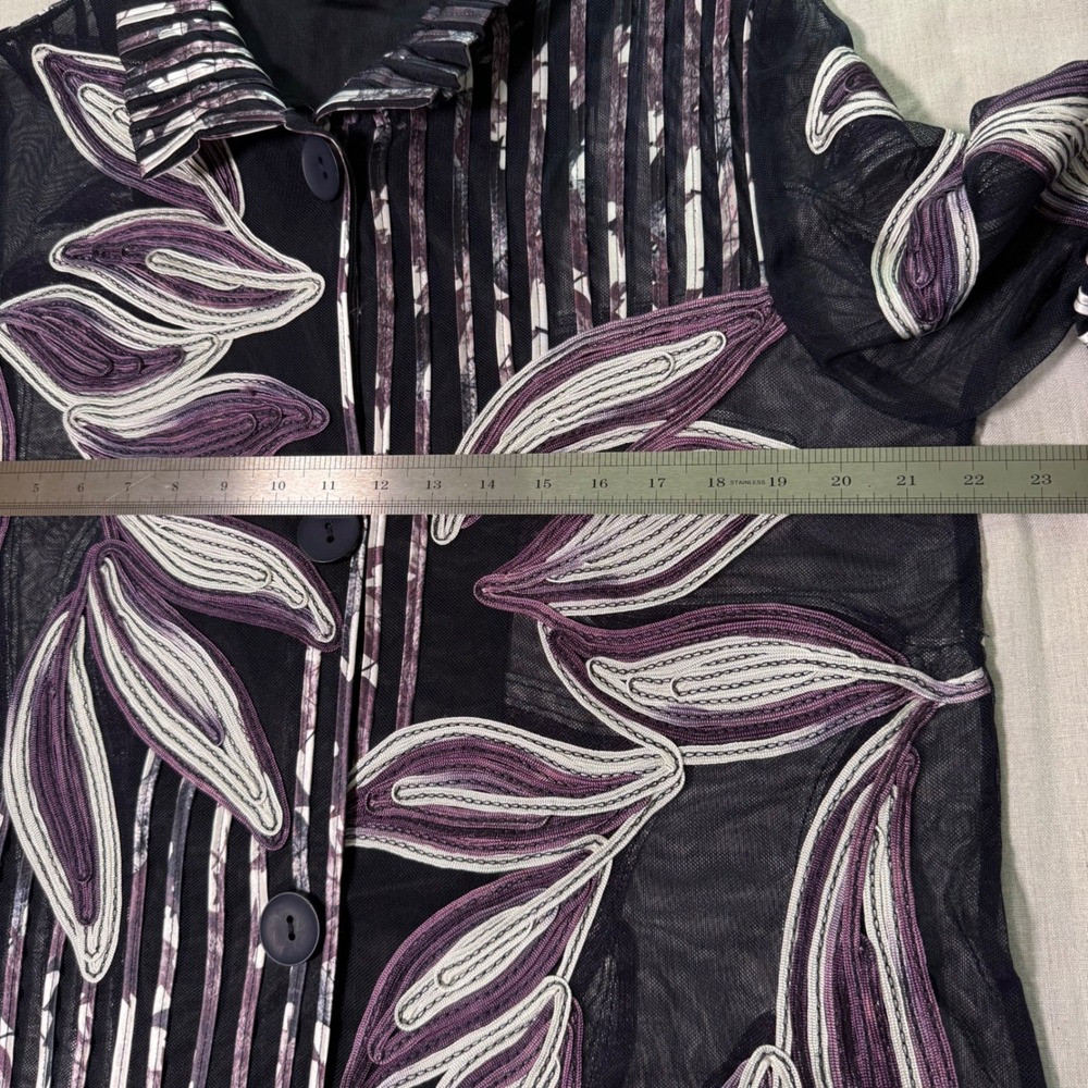 NWT 2 Large Petite Chico's Traveler Floral 3/4 Sleeve Mesh Jacket Mix Art Boho - Picture 9 of 13